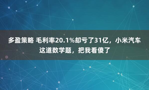 多盈策略 毛利率20.1%却亏了31亿，小米汽车这道数学题，把我看傻了